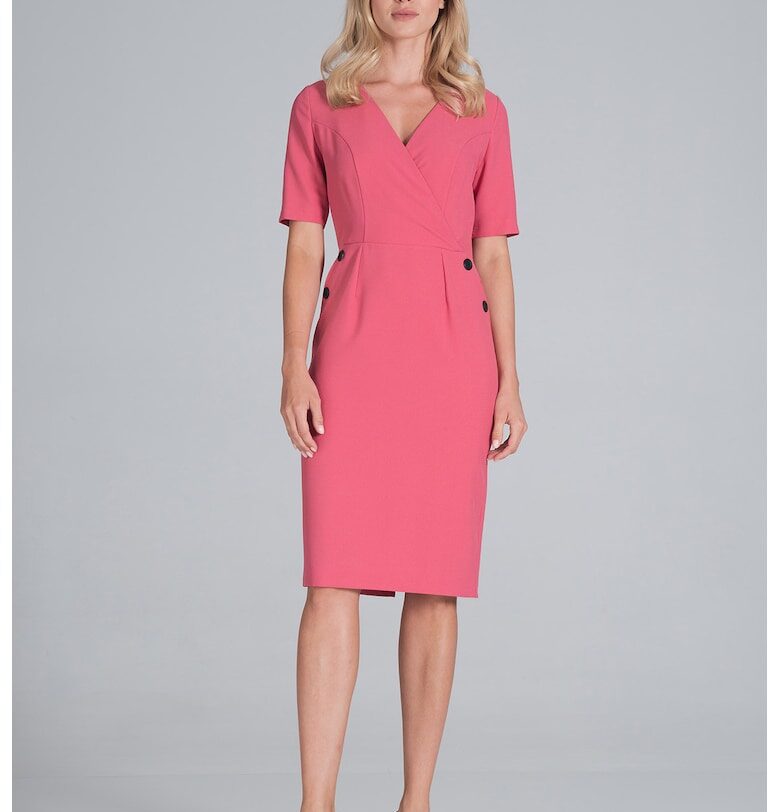 Рокля молив  къс ръкав - корал - полиестер Figl