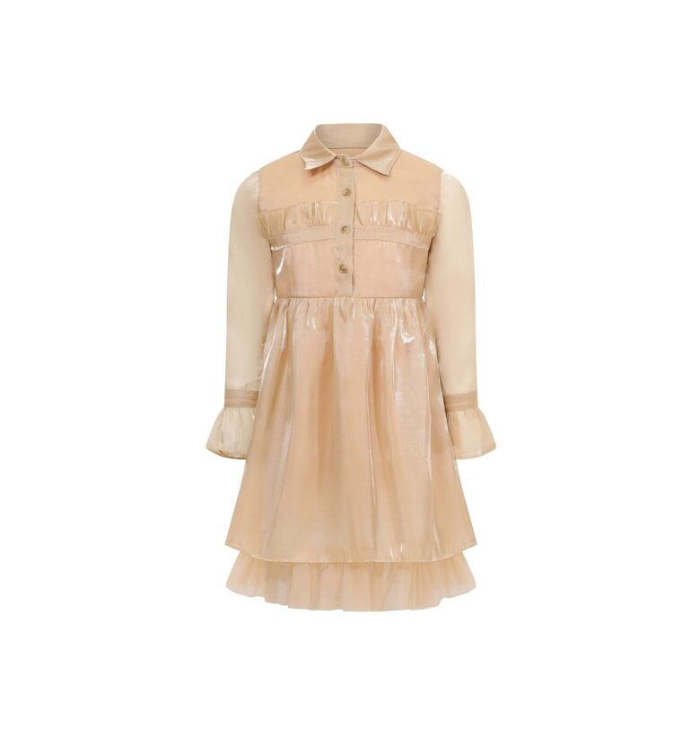 Рокля на пластове с дълги ръкави и копчета - Златист BALOU