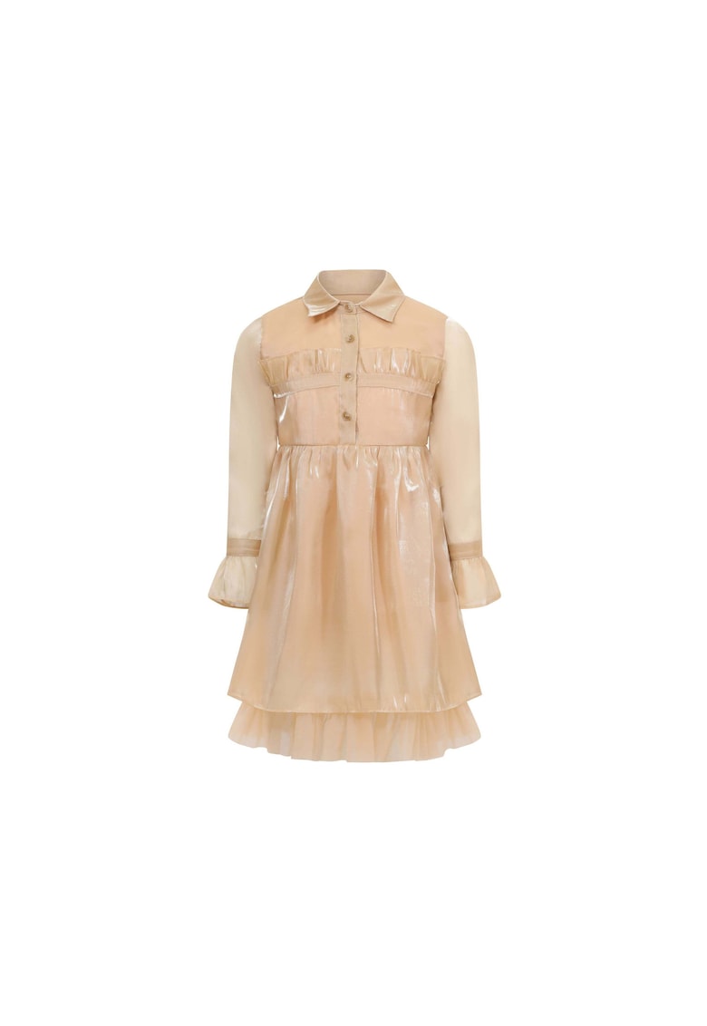 Рокля на пластове с дълги ръкави и копчета - Златист BALOU