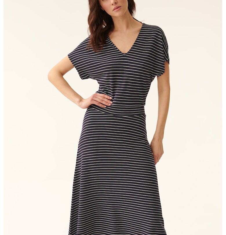 Рокля на райе с шпиц - Бял/Тъмносин Tatuum