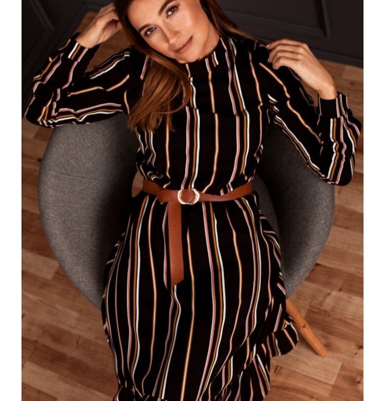 Рокля на райета с колан - модел 1 - Многоцветен Style