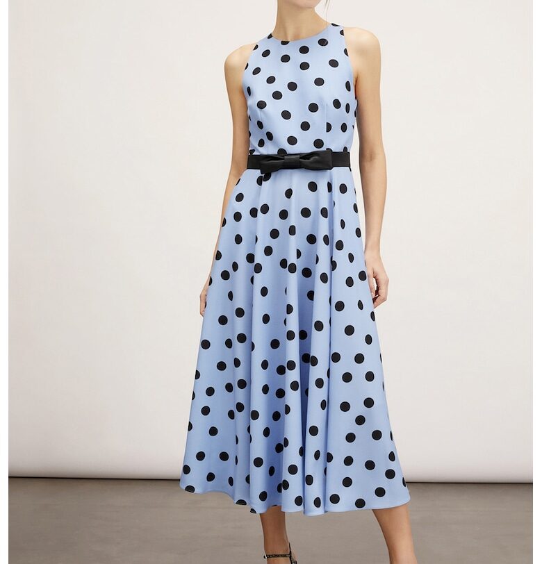 Рокля на точки с панделка - Черен/Светлосин Motivi