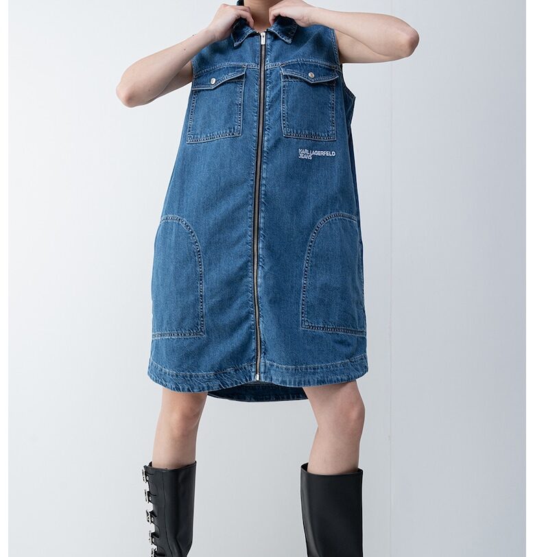 Рокля от деним от органичен памук - Син меланж KARL LAGERFELD JEANS