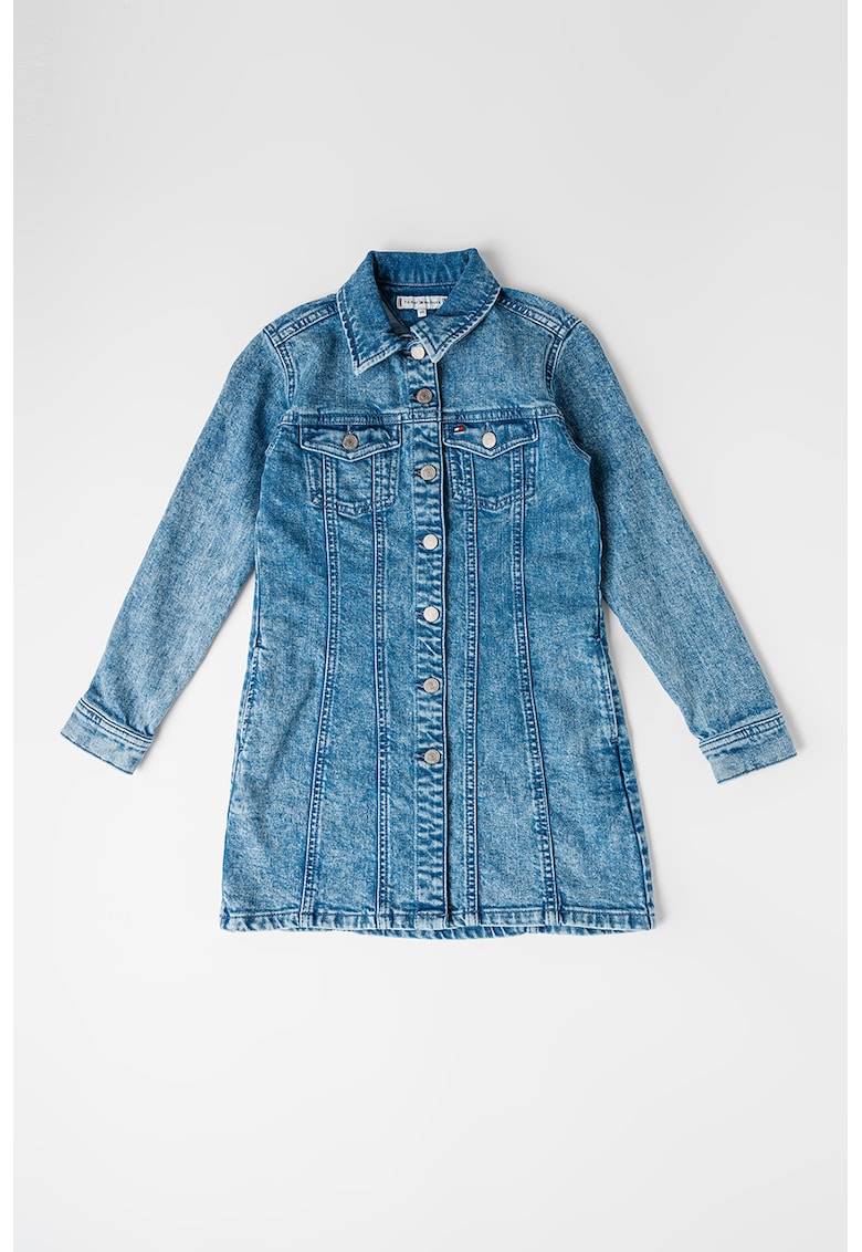 Рокля от деним с джоб на гърдите - Светлосин Tommy Hilfiger