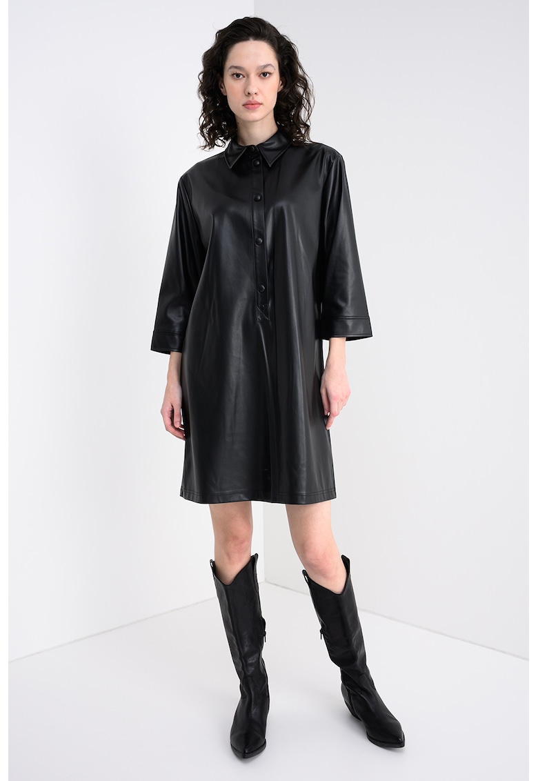 Рокля от еко кожа с 3/4 ръкави - Черен United Colors of Benetton