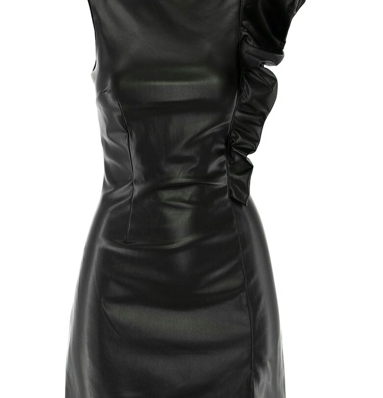 Рокля от еко кожа с набирания - Черен AVENUE No29