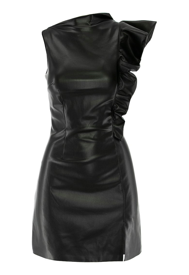 Рокля от еко кожа с набирания - Черен AVENUE No29