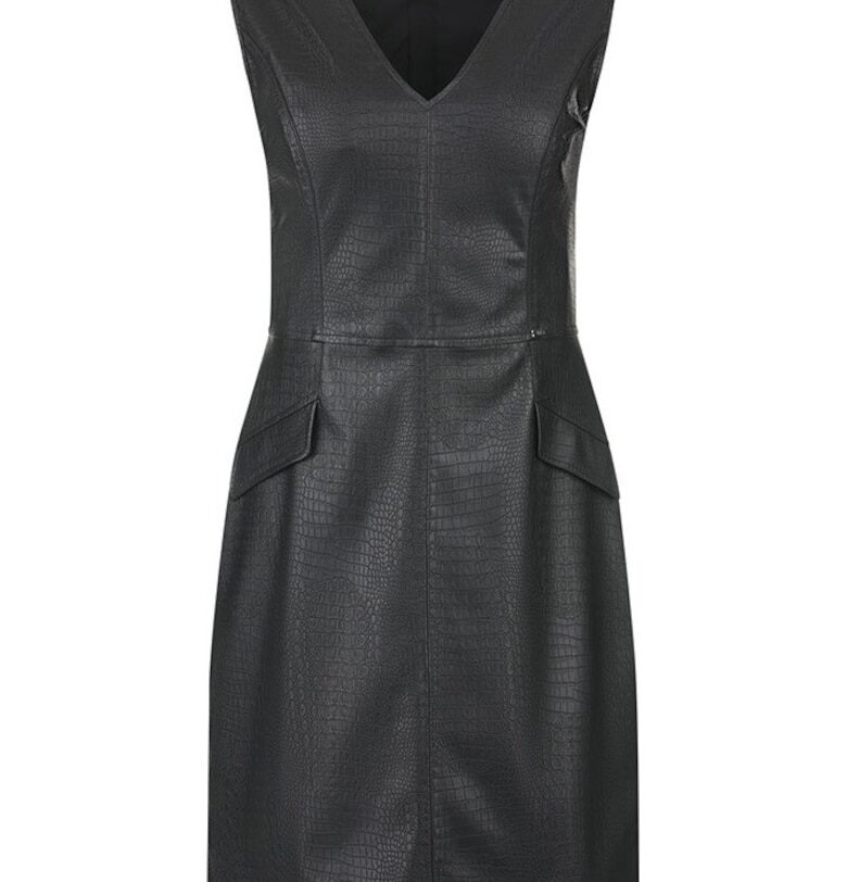 Рокля от имитация на кожа с V-образно деколте DiKa