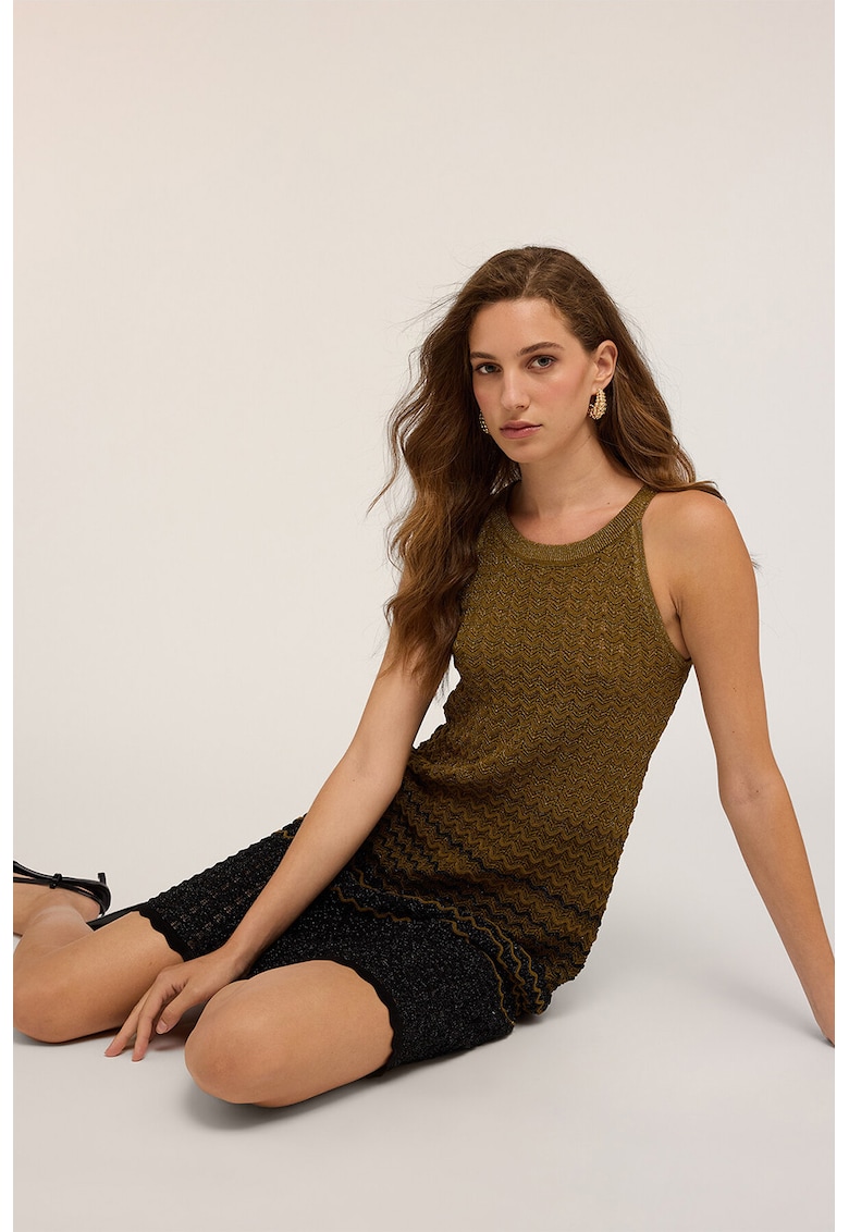 Рокля от кроше с къси ръкави - Черен/Тъмнокафяв Motivi