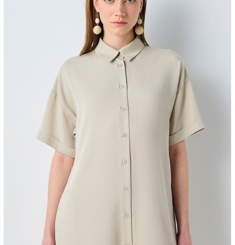 Рокля от лиосел с паднали ръкави - Бежов Ipekyol