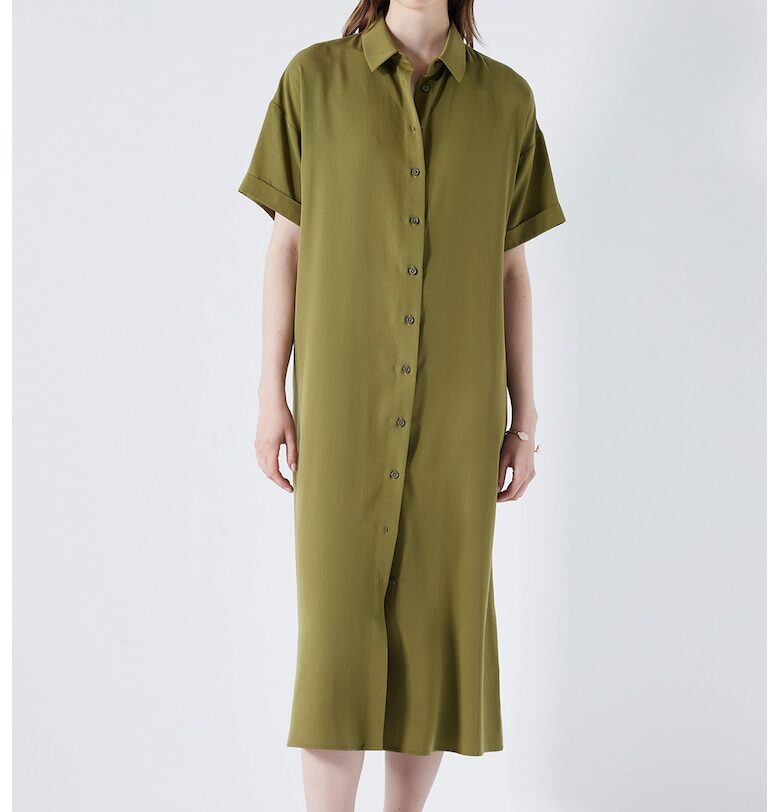 Рокля от лиосел с паднали ръкави - Маслинено зелено Ipekyol