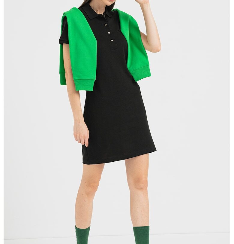 Рокля от пике с яка и лого - Черен Lacoste