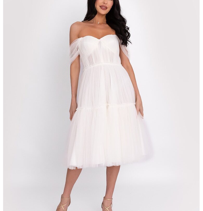 Рокля от тюл с голи рамене - Бял Acob a porter