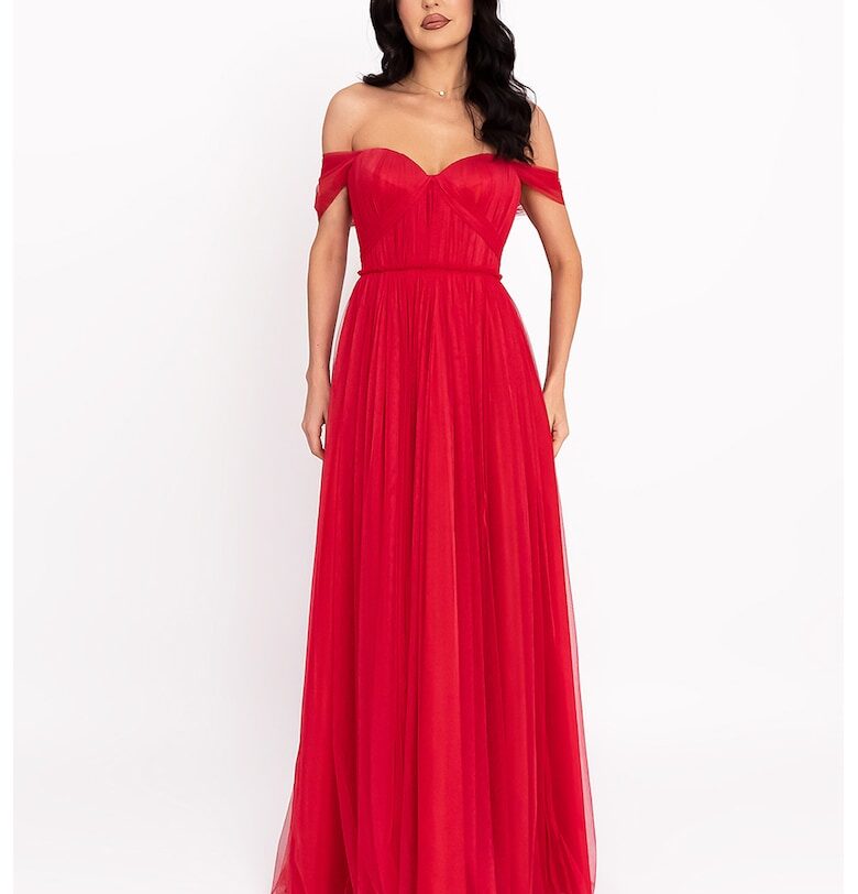 Рокля от тюл с голи рамене - Червен Acob a porter