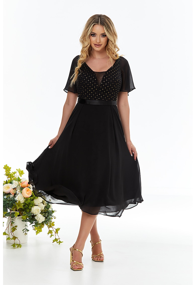 Рокля от шифон на точки - Черен BAROCCA