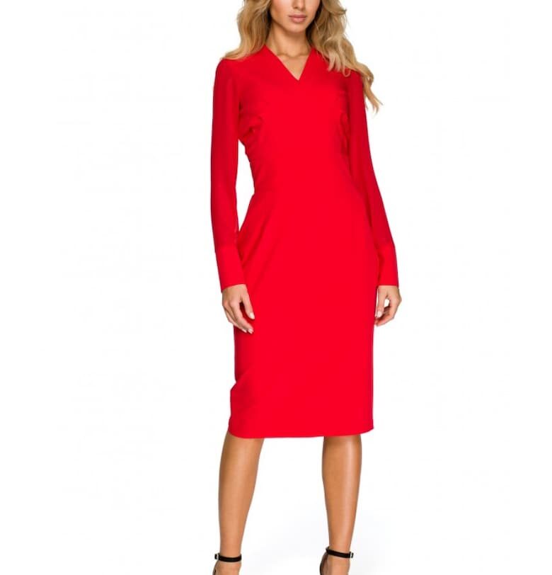 Рокля от шифон -  полиестер/васкоза - Червен Style