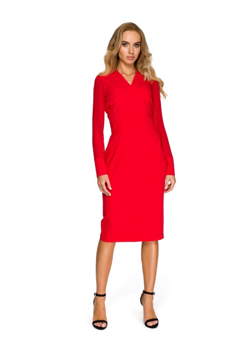Рокля от шифон - полиестер/васкоза - Червен Style
