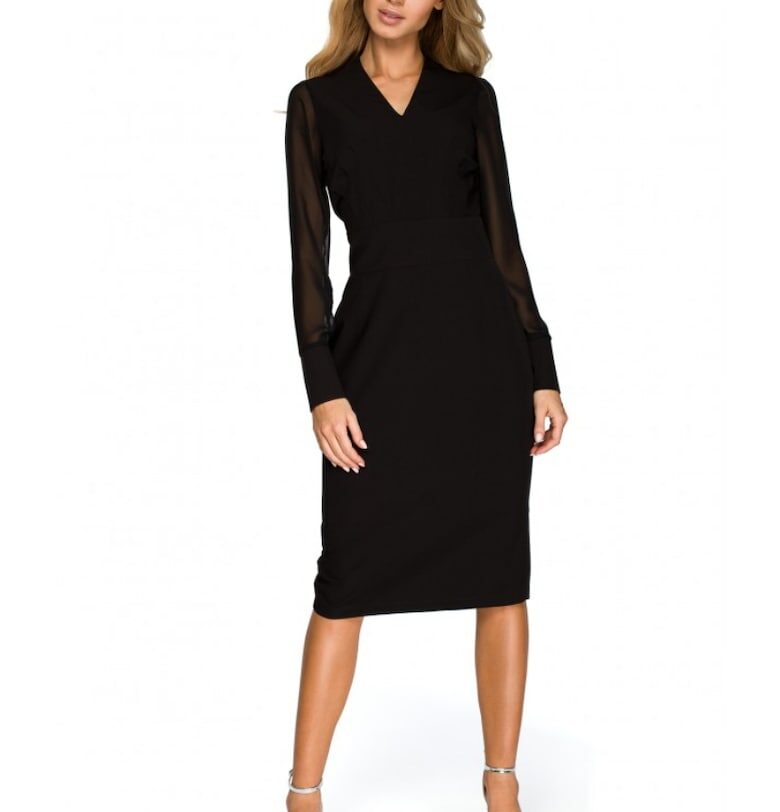 Рокля от шифон -  полиестер/васкоза - Черен Style