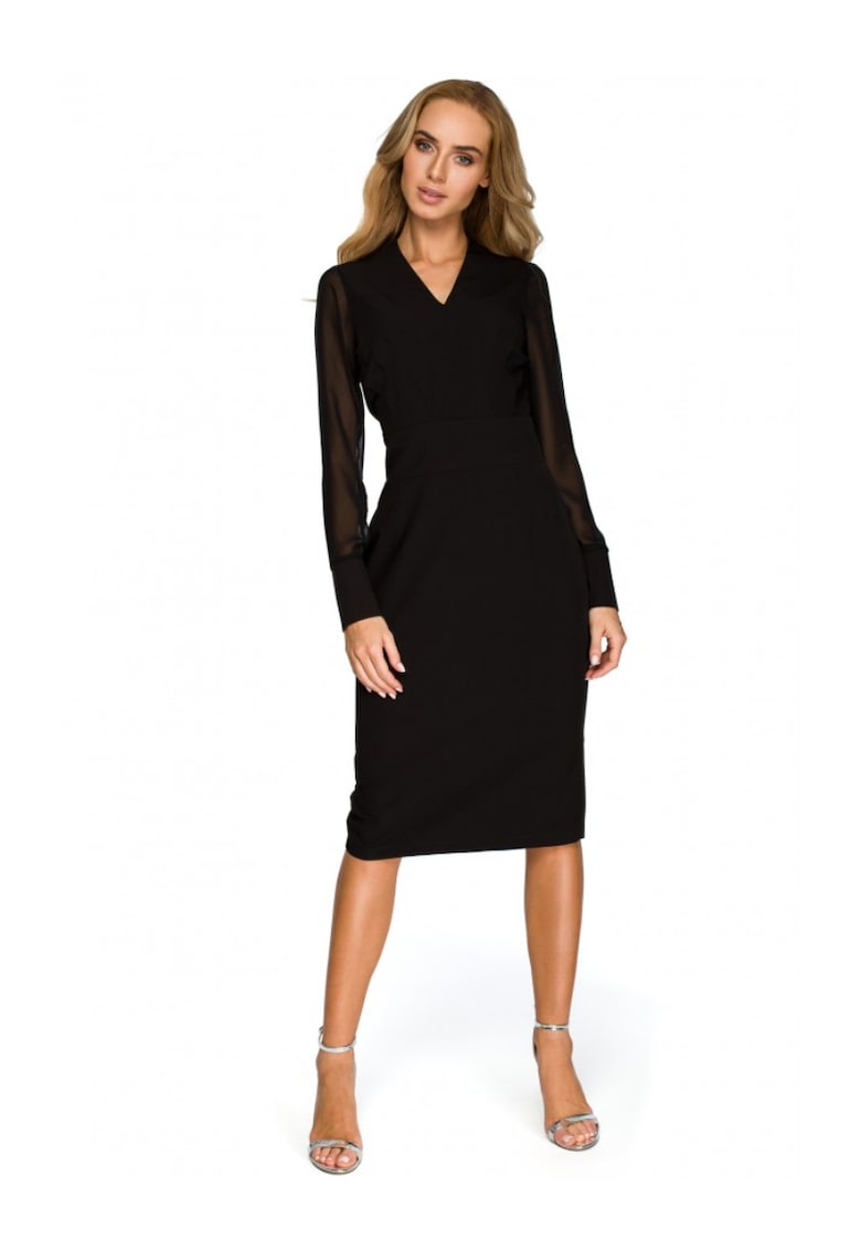 Рокля от шифон - полиестер/васкоза - Черен Style