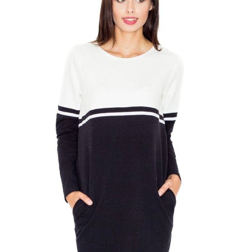 Рокля  памук - черно и бяло - Бял Figl