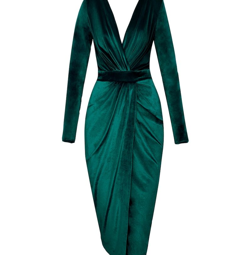 Рокля по тялото Jade Agate от кадифе - Зелен Alina Cernatescu