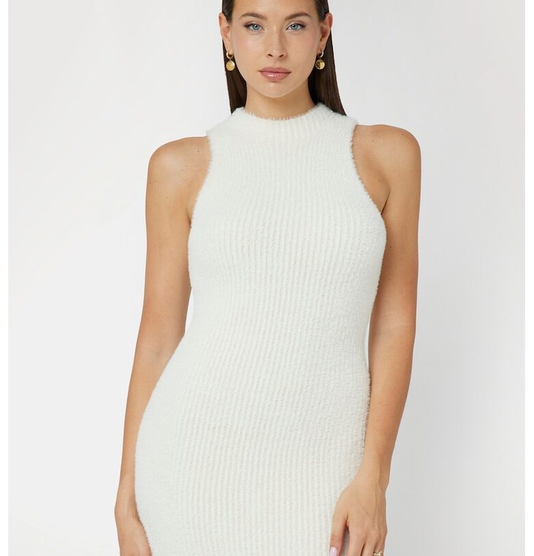 Рокля по тялото с рипс - Бял GUESS