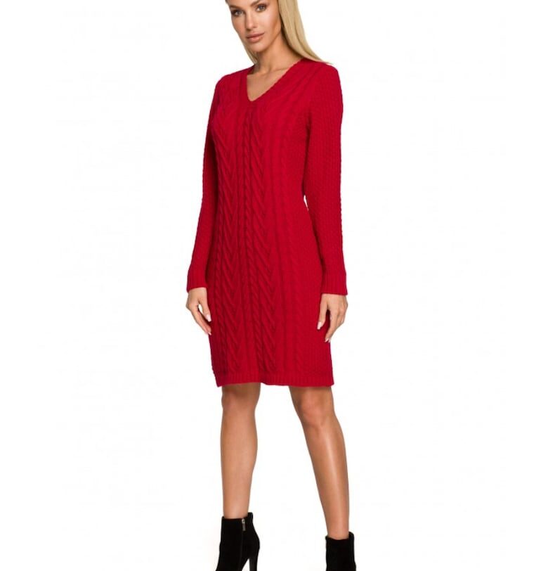 Рокля-пуловер - V-образно деколте - акрил - найлон - червено MOE