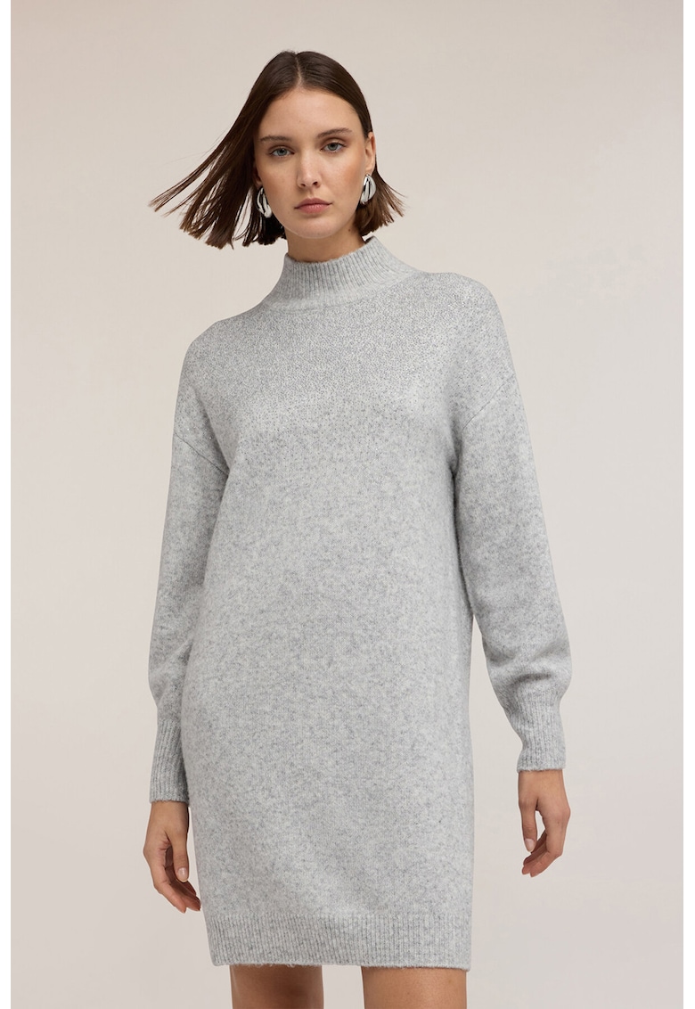 Рокля-пуловер с вълна с висока яка - Светло сив Motivi