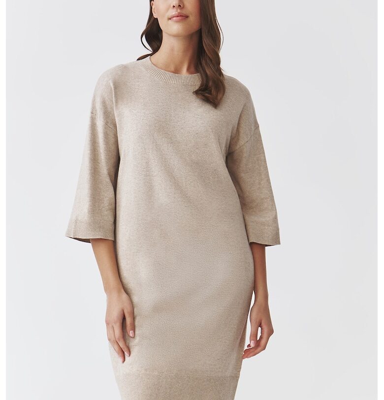 Рокля-пуловер с рипсени маншети - Бежов Tatuum