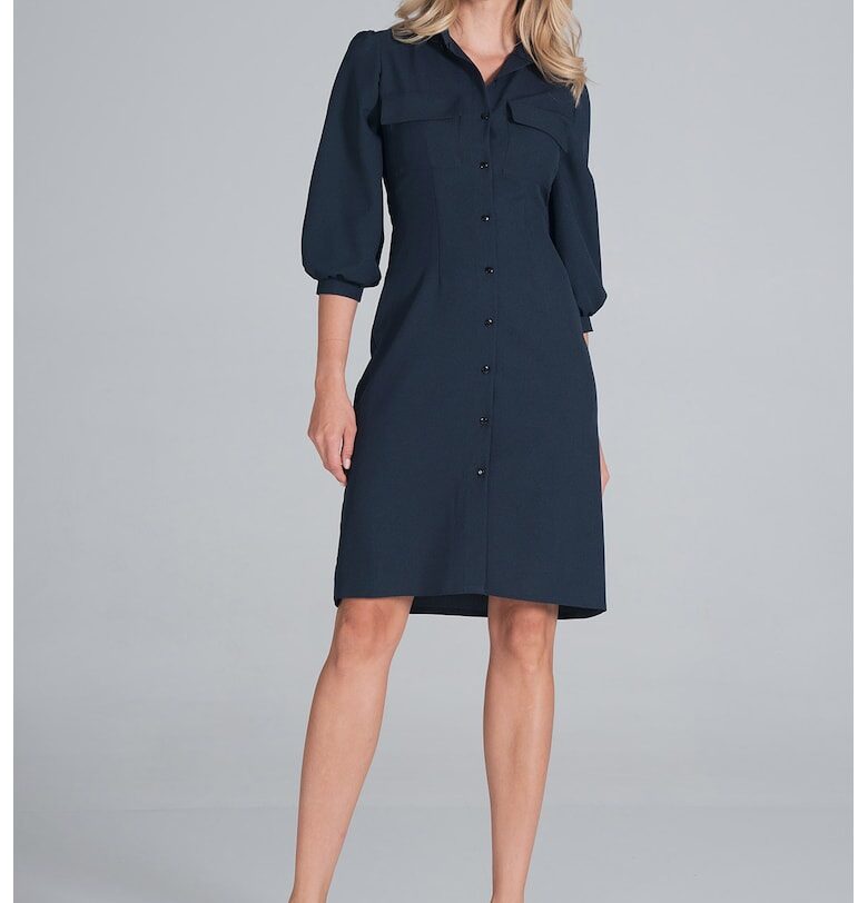 Рокля -  риза - 3/4 буф ръкав - синя - полиестер Figl