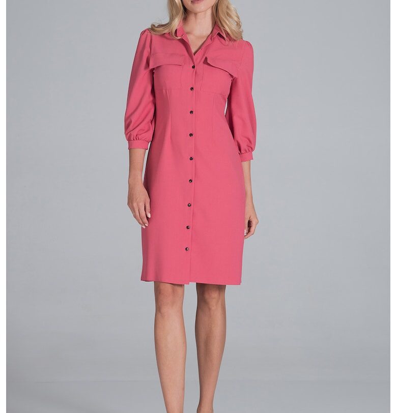 Рокля риза  3/4 буфан ръкав - цвят корал - полиестер Figl