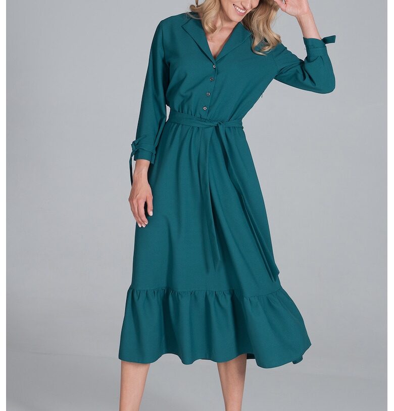 Рокля-риза  зелена - с колан - полиестер - размер Figl