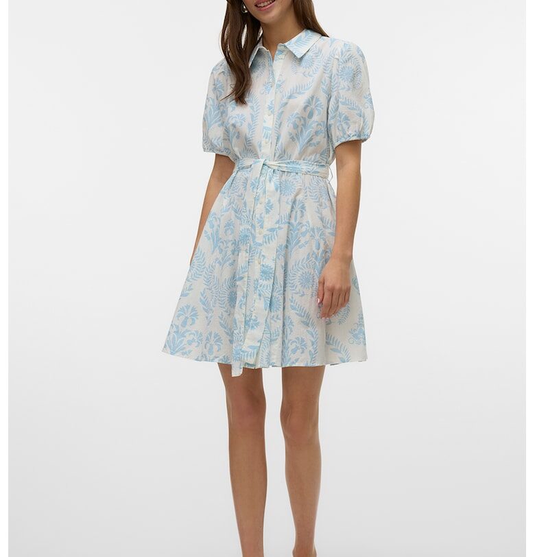 Рокля-риза от органичен памук с връзка - Лавандула/Мръснобял Vero Moda