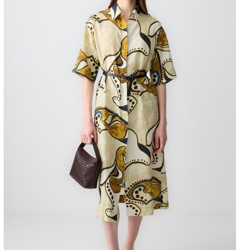 Рокля-риза с десен - Бял/Шафраново жълто/Бледожълт JIMMY KEY