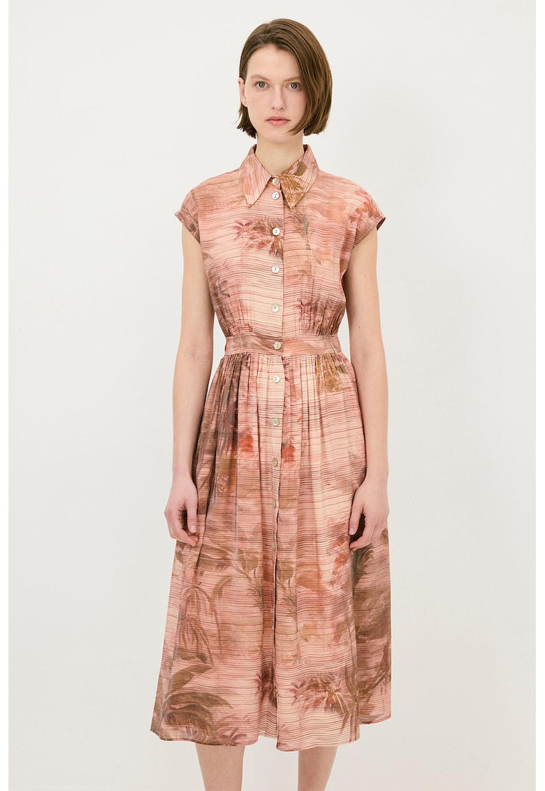 Рокля-риза с джобове - Светлокафяв/Прашно розово adL
