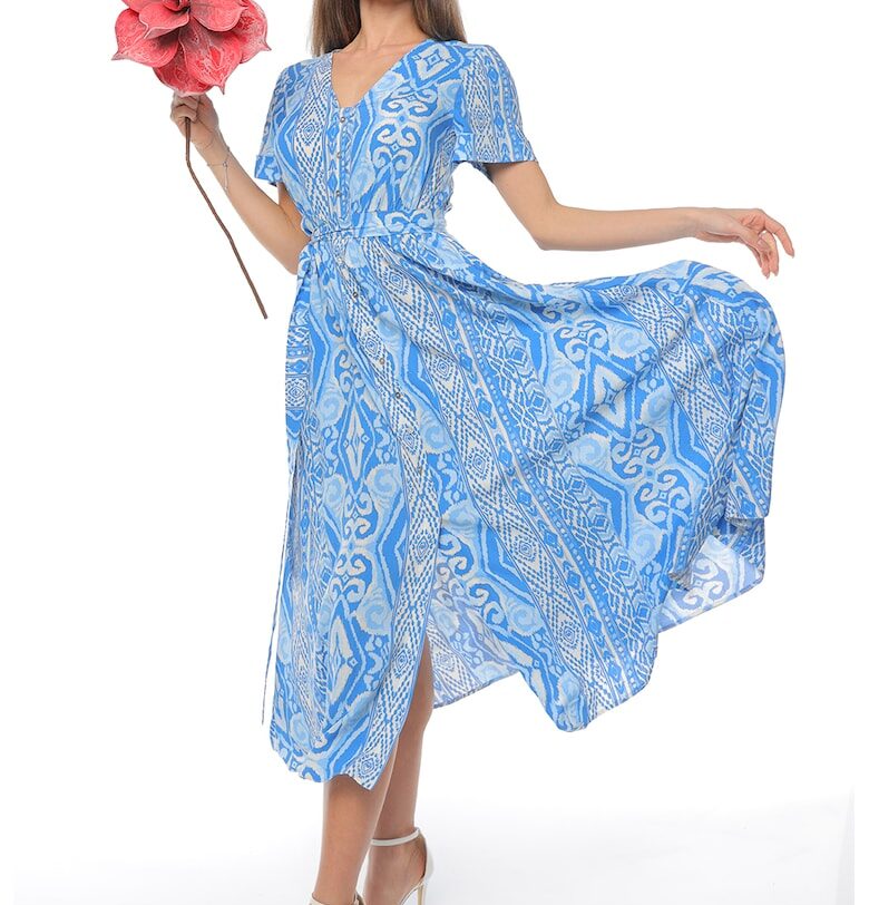 Рокля-риза с колан - Бял/Син CAMISSI