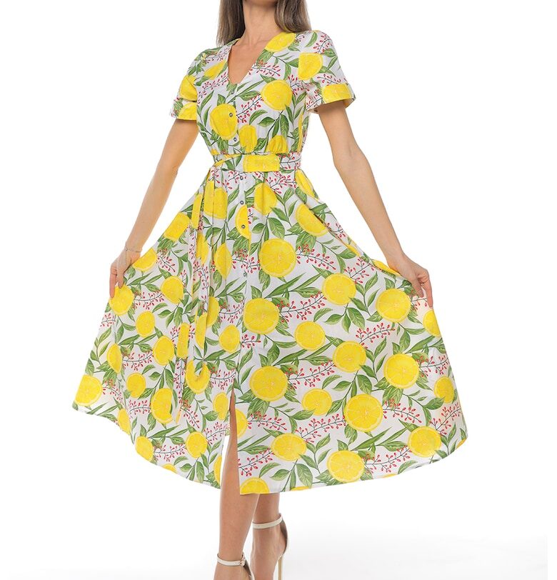 Рокля-риза с колан - Жълт/Ментово зелено CAMISSI