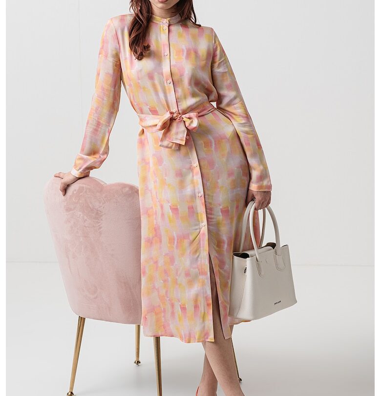 Рокля-риза с колан - Светло жълто/Бледооранжев/Бледо розово ARMANI EXCHANGE