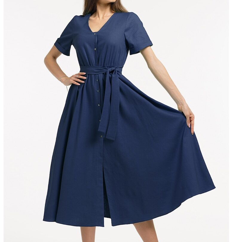 Рокля-риза с колан - Тъмносин CAMISSI