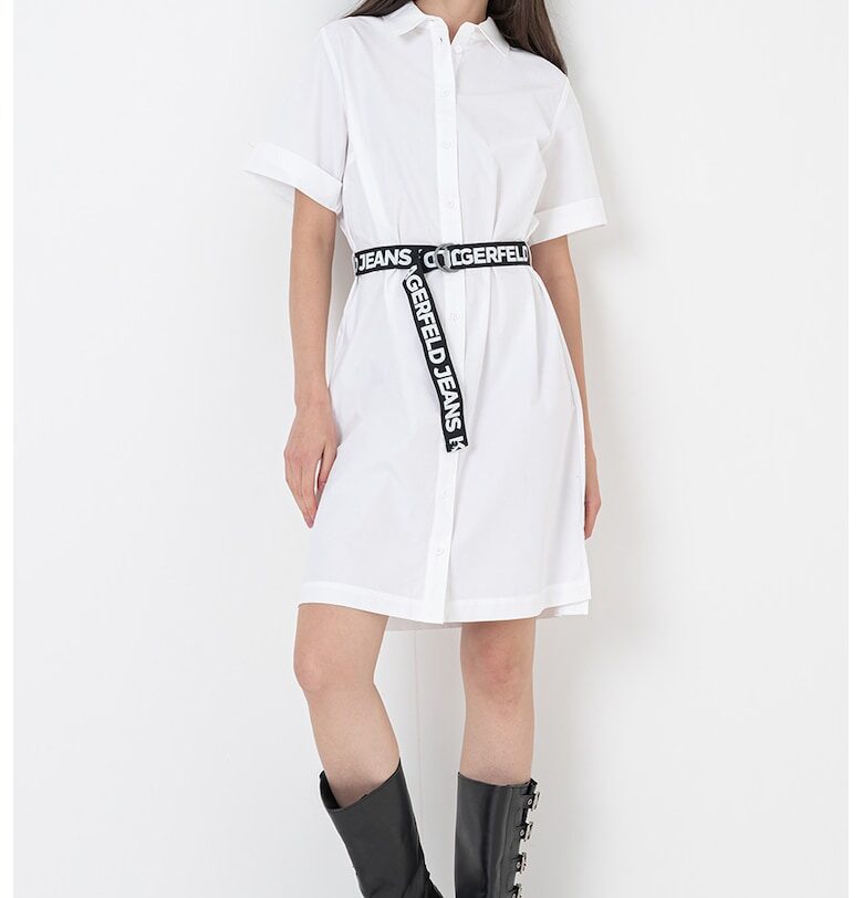 Рокля-риза с лого на колана - Бял KARL LAGERFELD JEANS