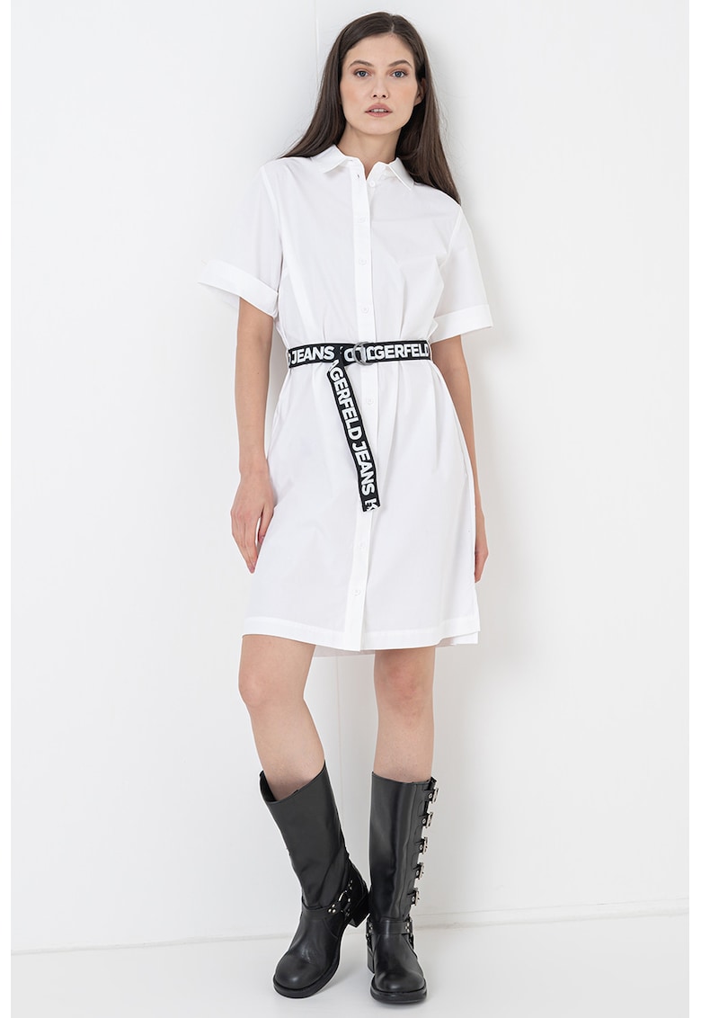 Рокля-риза с лого на колана - Бял KARL LAGERFELD JEANS