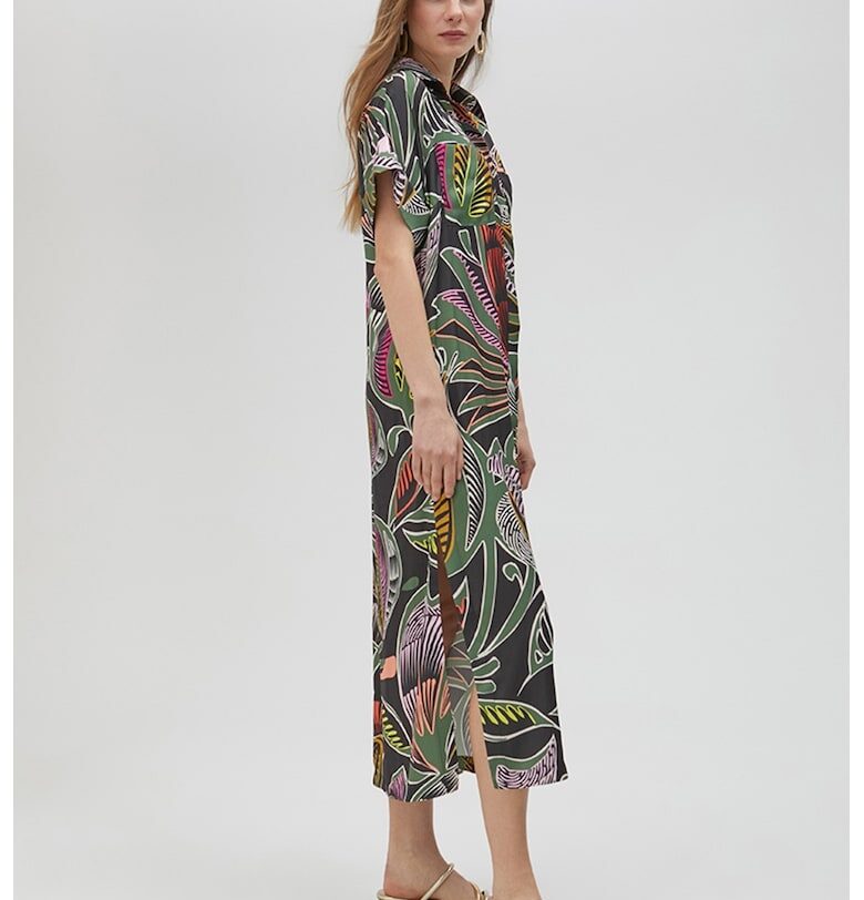 Рокля-риза с тропически десен - Черен/Папратово зелено Lola casademunt