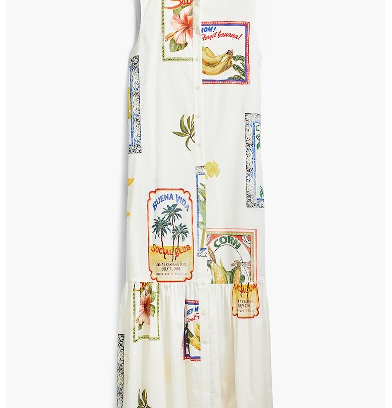 Рокля-риза с фото щампа - Бял/Зелен/Син DESIGUAL