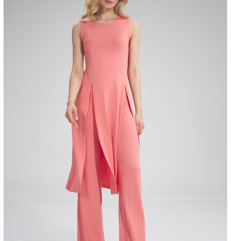 Рокля  розова - вискоза - с цепки - за жени - Figl