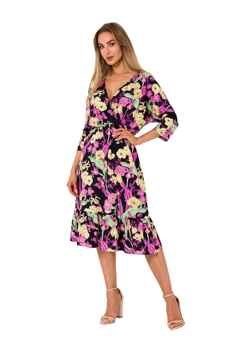 Рокля с 3/4 ръкав - Лятна - Полиестер - Многоцветна - М MOE