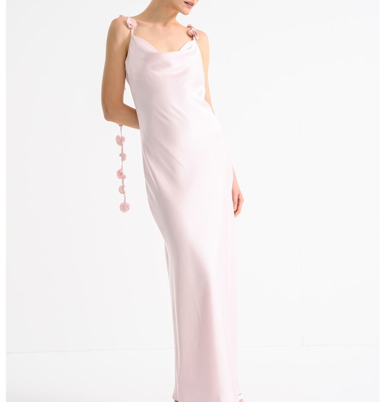 Рокля с 3D флорални апликации - Бледо розово Gina Tricot