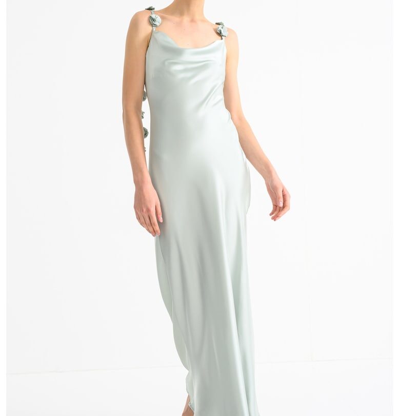 Рокля с 3D флорални апликации - Бледозелен Gina Tricot