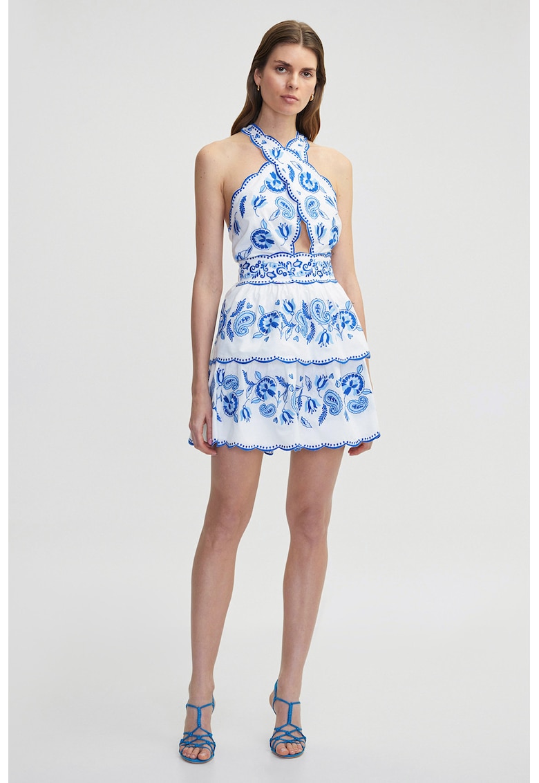 Рокля с бродерия и кръстосани презрамки - Бял/Кралско Синьо Ipekyol