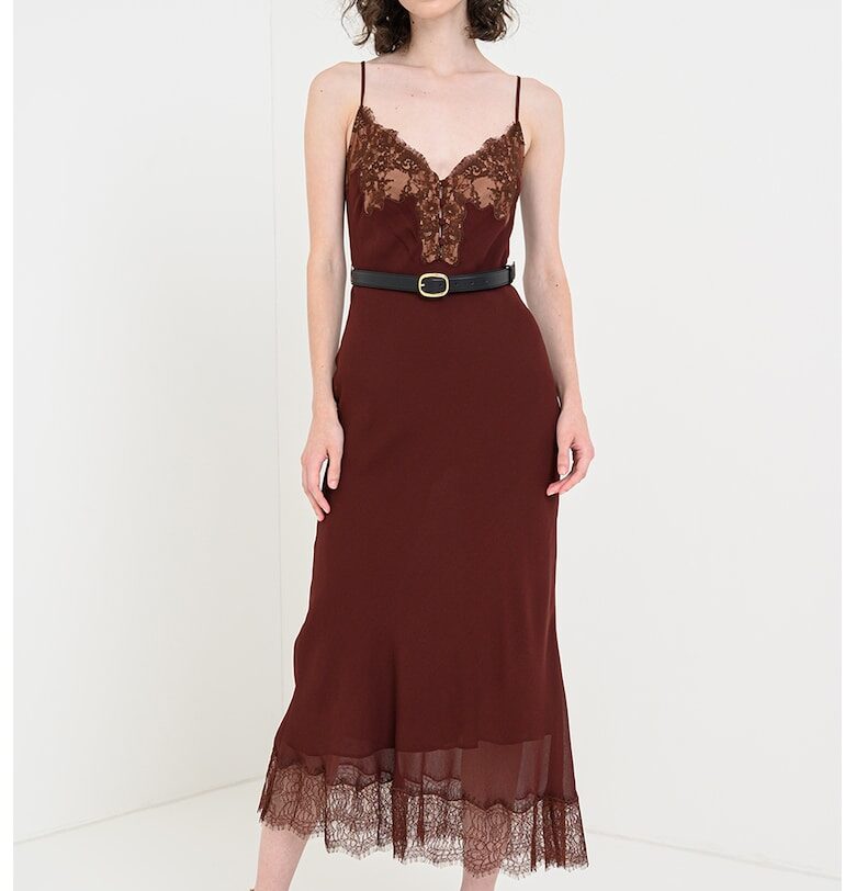 Рокля с веревна кройка и дантела - Тъмнокафяв SELF-PORTRAIT