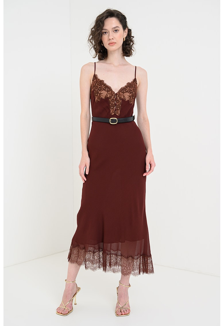 Рокля с веревна кройка и дантела - Тъмнокафяв SELF-PORTRAIT